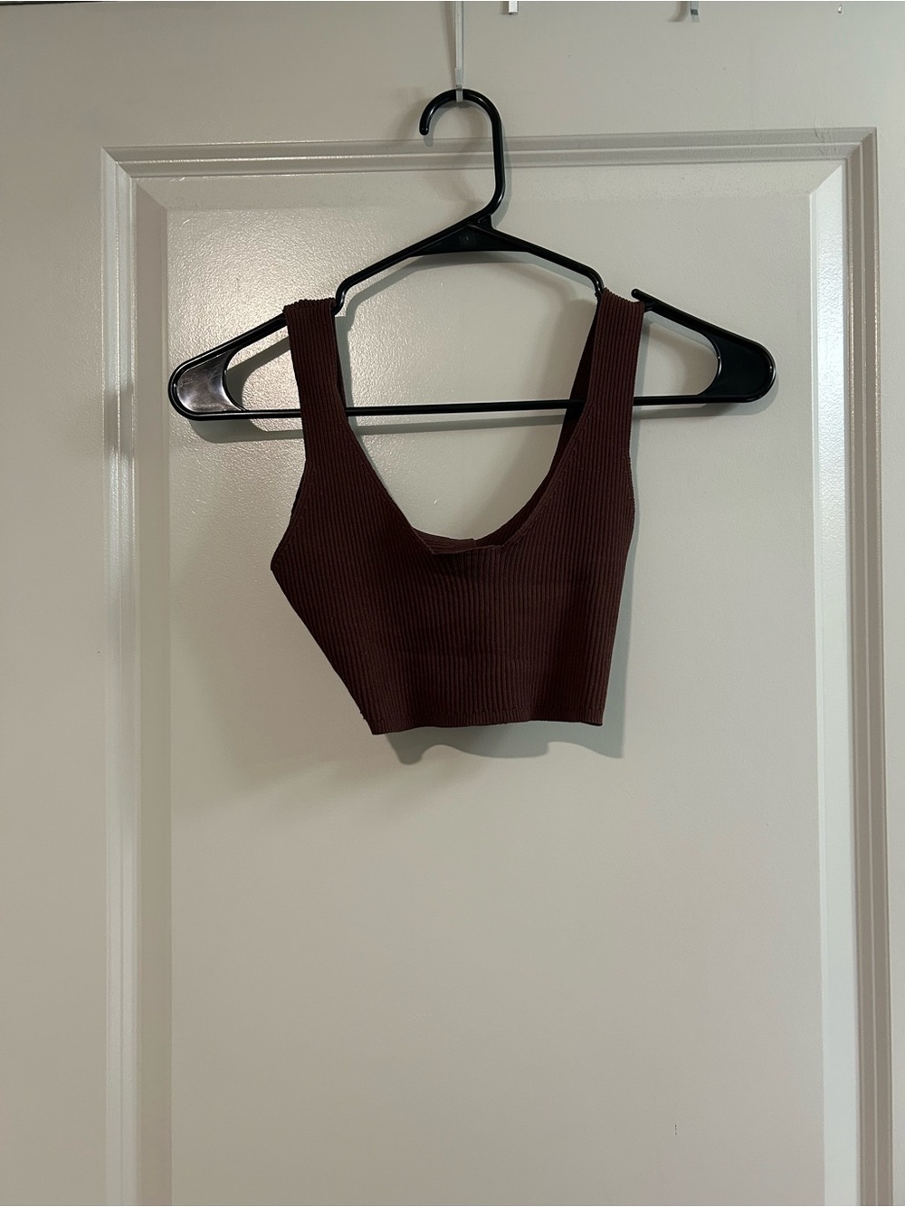 White Fox Boutique Ribbed Scoop Crop Tank - Dark Brown